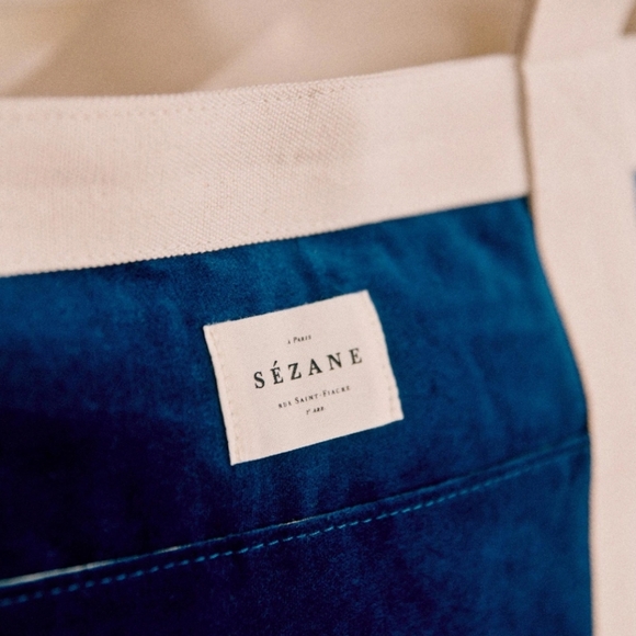 Nwt! Sezane zipped tote bag blue velvet - Picture 3 of 10